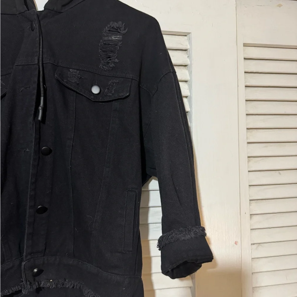 Black Distressed Denim Jacket - Picture 2 of 7